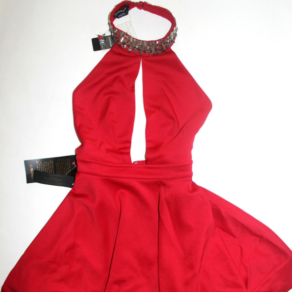 💋 Bebe red halter embellished dress S small new RARE 💋 - Picture 8 of 8